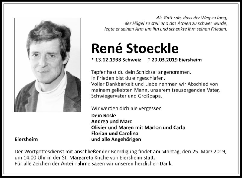  Traueranzeige für René Stoeckle vom 22.03.2019 aus Fränkische Nachrichten
