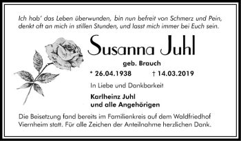 Traueranzeige von Susanne Juhl von Südhessen Morgen