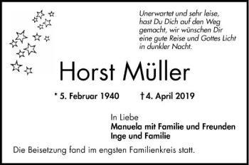 Traueranzeige von Horst Müller von Mannheimer Morgen