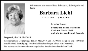 Traueranzeige von Barbara Liebl von Fränkische Nachrichten