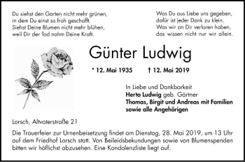 Traueranzeige von Günter Ludwig von Bergsträßer Anzeiger