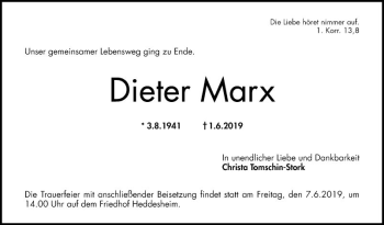 Traueranzeige von Dieter Marx von Mannheimer Morgen
