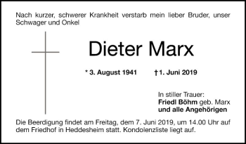 Traueranzeige von Dieter Marx von Mannheimer Morgen