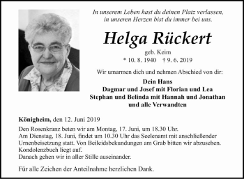 Traueranzeige von Helga Rückert von Fränkische Nachrichten