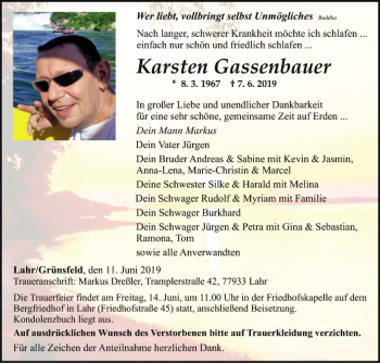 Traueranzeige von Karsten Gassenbauer von Fränkische Nachrichten