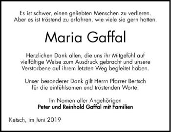 Traueranzeige von Maria Gaffal von Schwetzinger Zeitung