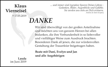 Traueranzeige von Klaus Vierneisel von Fränkische Nachrichten