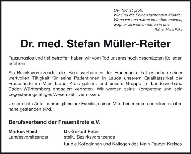  Traueranzeige für Stefan Müller-Reiter vom 24.07.2019 aus Fränkische Nachrichten
