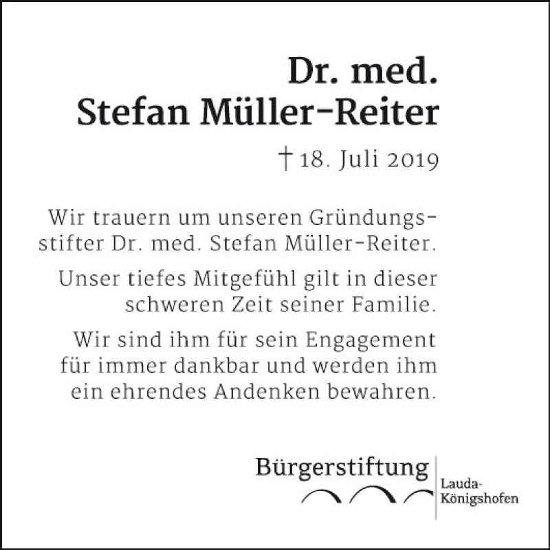  Traueranzeige für Stefan Müller-Reiter vom 23.07.2019 aus Fränkische Nachrichten
