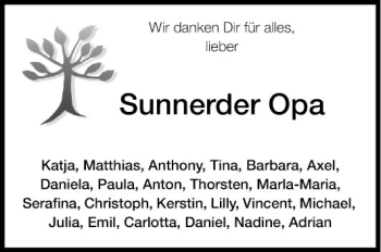 Traueranzeige von Sunnerder  von Fränkische Nachrichten