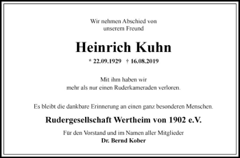 Traueranzeige von Heinrich Kuhn von Fränkische Nachrichten
