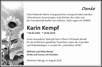 Traueranzeige von Karin Kempf von Fränkische Nachrichten