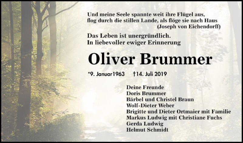  Traueranzeige für Oliver Brummer vom 10.08.2019 aus Mannheimer Morgen