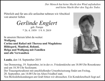Traueranzeige von Gerlinde Englert 