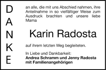 Traueranzeige von Karin Radosta von Mannheimer Morgen