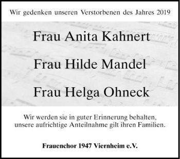 Traueranzeige von Anita Kahnert von Mannheimer Morgen