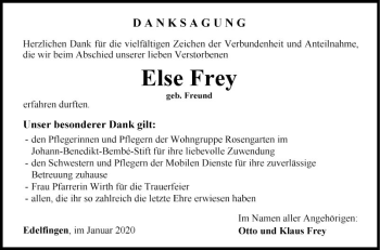 Traueranzeige von Else Frey von Fränkische Nachrichten