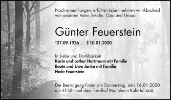 Traueranzeige von Günter Feuerstein von Mannheimer Morgen