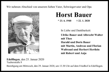 Traueranzeige von Horst Bauer von Fränkische Nachrichten
