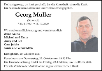 Traueranzeige von Georg Müller von Fränkische Nachrichten