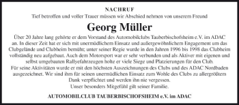 Traueranzeige von Georg Müller von Fränkische Nachrichten