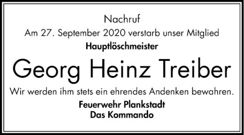 Traueranzeigen Von Georg Heinz Treiber | Trauerportal Ihrer Tageszeitung