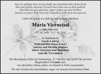 Traueranzeige von Maria Vierneisel von Fränkische Nachrichten