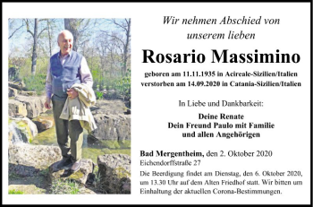 Traueranzeige von Rosario Massimino von Fränkische Nachrichten