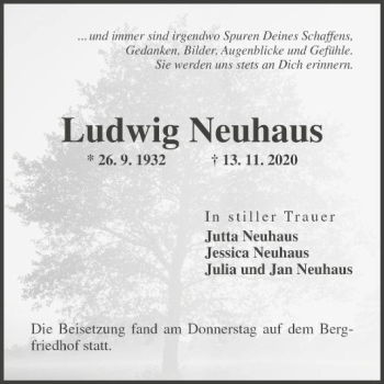 Traueranzeige von Ludwig Neuhaus von Fränkische Nachrichten