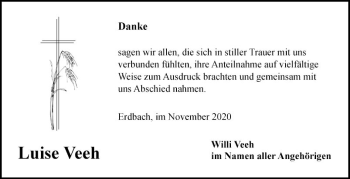 Traueranzeige von Luise Veeh von Fränkische Nachrichten