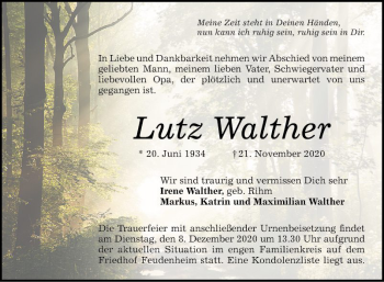 Traueranzeige von Lutz Walther von Mannheimer Morgen