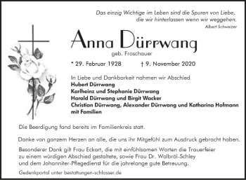 Traueranzeige von anna Dürrwang von Südhessen Morgen