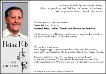 Traueranzeige von Heinz Kiß von Südhessen Morgen