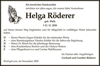 Traueranzeige von Helga Röderer von Fränkische Nachrichten