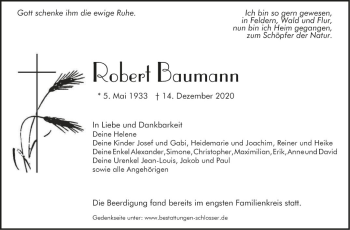 Traueranzeige von Robert Baumann von Südhessen Morgen