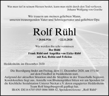 Traueranzeige von Rolf Rühl von Mannheimer Morgen