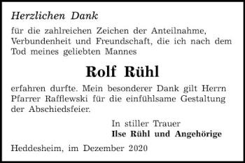 Traueranzeige von Rolf Rühl von Mannheimer Morgen