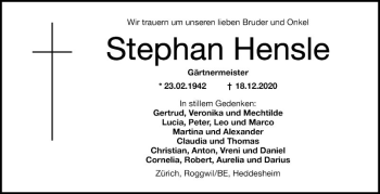Traueranzeige von Stephan Hensle von Mannheimer Morgen