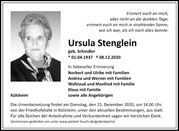 Traueranzeige von Ursula Stenglein von Fränkische Nachrichten