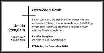 Traueranzeige von Ursula Stenglein von Fränkische Nachrichten