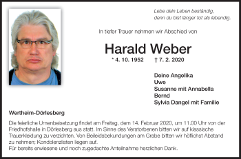 Traueranzeige von Harald Weber 