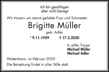 Traueranzeige von Brigitte Müller von Mannheimer Morgen