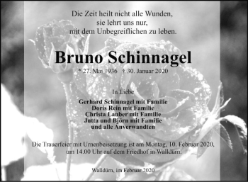 Traueranzeige von Brunno Schinnagel von Fränkische Nachrichten