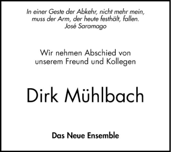 Traueranzeige von Dirk Mühlbach von Mannheimer Morgen