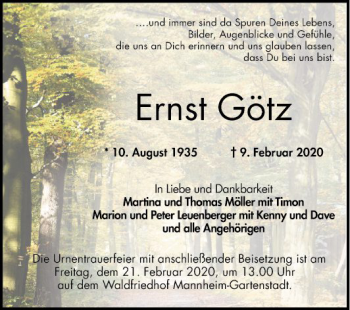 Traueranzeige von Ernst Götz von Mannheimer Morgen