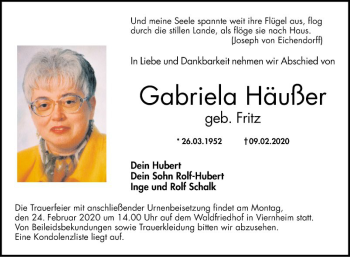 Traueranzeige von Gabriela Häußer von Südhessen Morgen