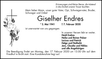 Traueranzeige von Giselher Endres von Schwetzinger Zeitung