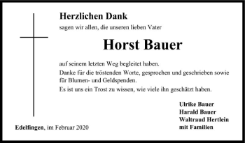 Traueranzeige von Horst Bauer von Fränkische Nachrichten
