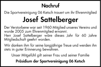 Traueranzeige von Josef Sattelberger von Schwetzinger Zeitung