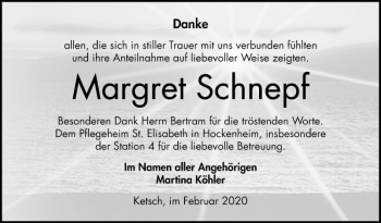 Traueranzeige von Margret Schnepf von Schwetzinger Zeitung